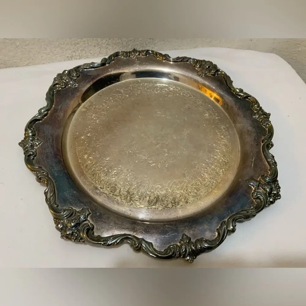 Webster Wilcox Round Silver Plate Serving Tray American Rose 5772 Intl Silver Co
